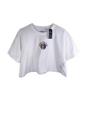 Hollister PRIDE T-Shirt Crop Top "Here Together" Small Oversized 100% Cotton NEW